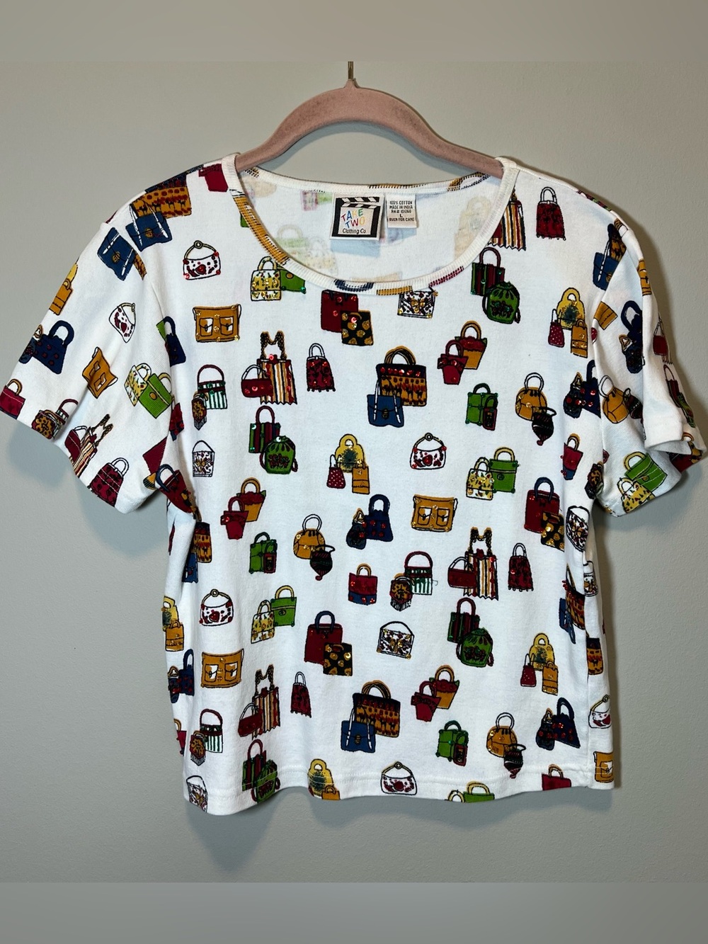 Y2K Take Two Clothing Women’s White Shipping Bag Beaded Top Large‎
